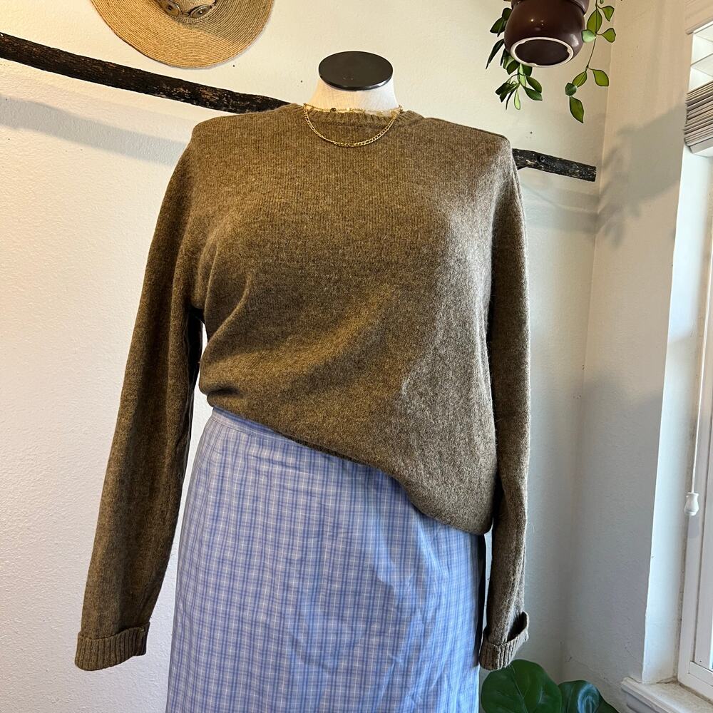 Banana Republic Tan Unisex Lambswool Alpaca Knit Elbow Patch Sweater Size XL